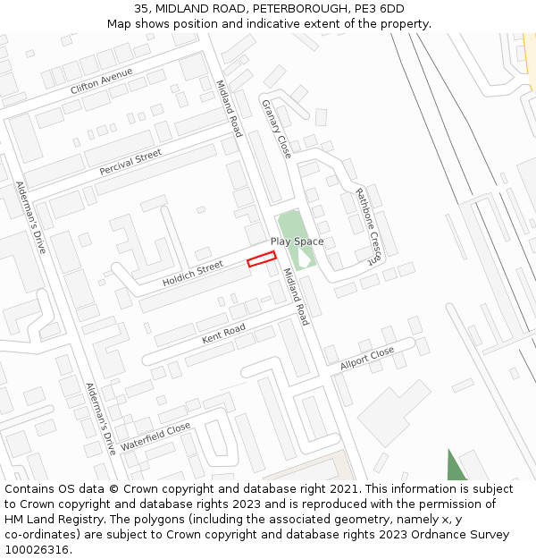 35, MIDLAND ROAD, PETERBOROUGH, PE3 6DD: Location map and indicative extent of plot