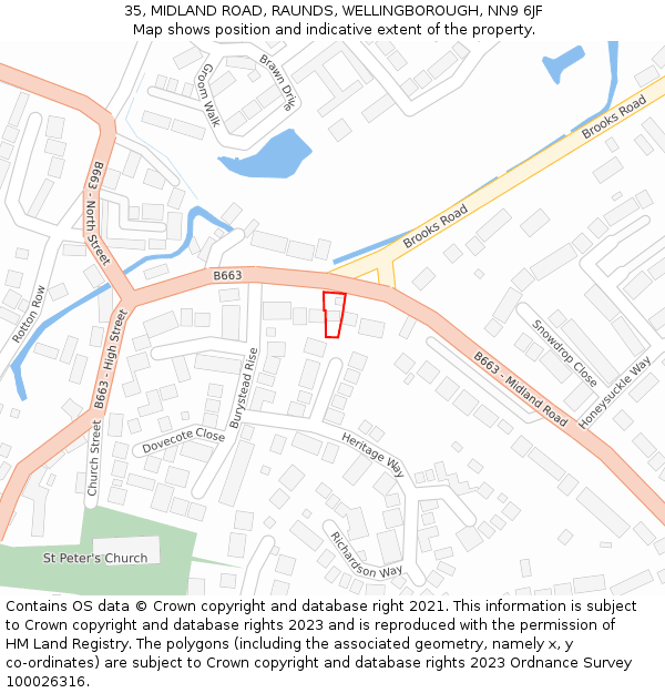 35, MIDLAND ROAD, RAUNDS, WELLINGBOROUGH, NN9 6JF: Location map and indicative extent of plot
