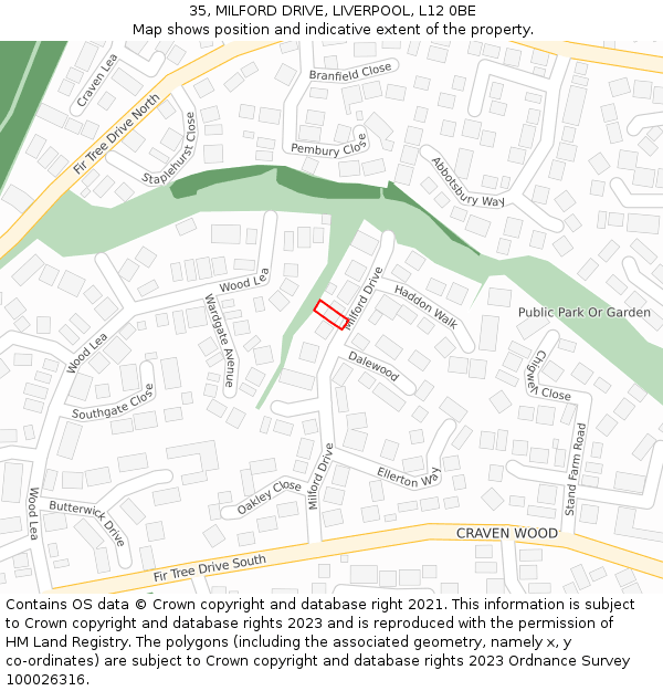 35, MILFORD DRIVE, LIVERPOOL, L12 0BE: Location map and indicative extent of plot