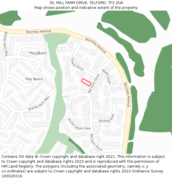 35, MILL FARM DRIVE, TELFORD, TF3 2NA: Location map and indicative extent of plot