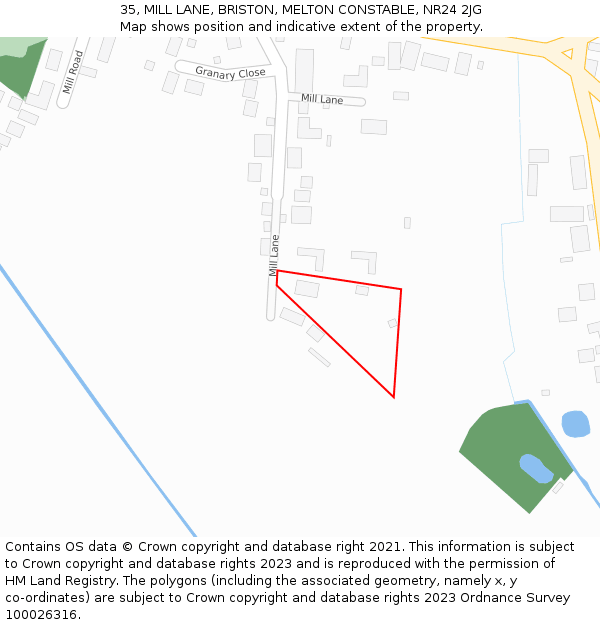 35, MILL LANE, BRISTON, MELTON CONSTABLE, NR24 2JG: Location map and indicative extent of plot