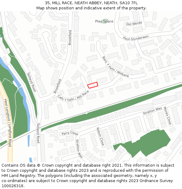 35, MILL RACE, NEATH ABBEY, NEATH, SA10 7FL: Location map and indicative extent of plot