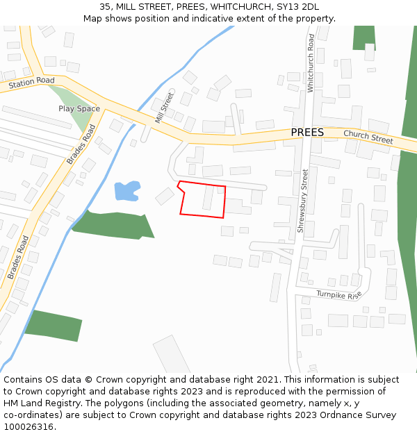 35, MILL STREET, PREES, WHITCHURCH, SY13 2DL: Location map and indicative extent of plot