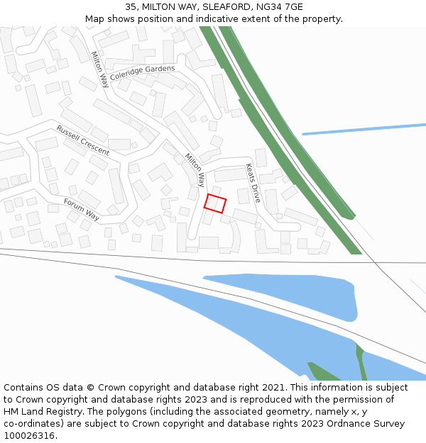 35, MILTON WAY, SLEAFORD, NG34 7GE: Location map and indicative extent of plot