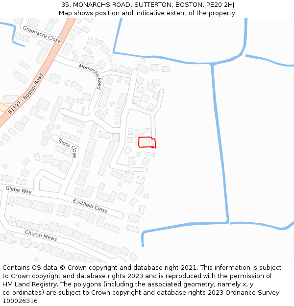 35, MONARCHS ROAD, SUTTERTON, BOSTON, PE20 2HJ: Location map and indicative extent of plot