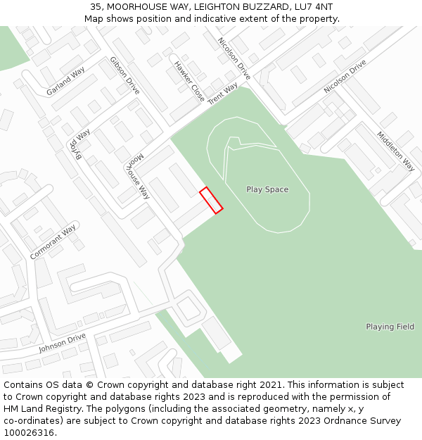 35, MOORHOUSE WAY, LEIGHTON BUZZARD, LU7 4NT: Location map and indicative extent of plot