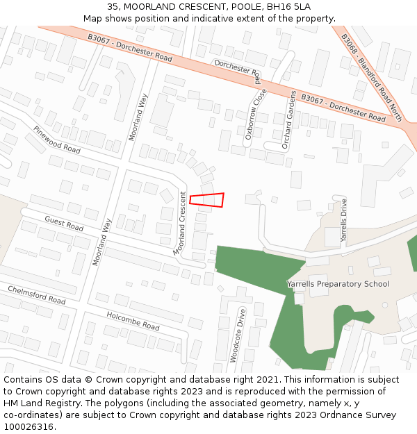 35, MOORLAND CRESCENT, POOLE, BH16 5LA: Location map and indicative extent of plot