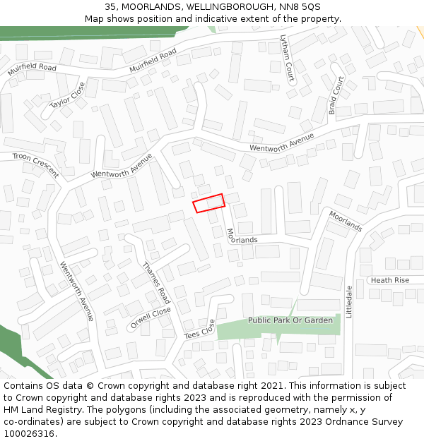 35, MOORLANDS, WELLINGBOROUGH, NN8 5QS: Location map and indicative extent of plot