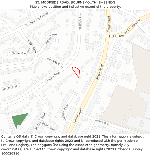 35, MOORSIDE ROAD, BOURNEMOUTH, BH11 8DG: Location map and indicative extent of plot