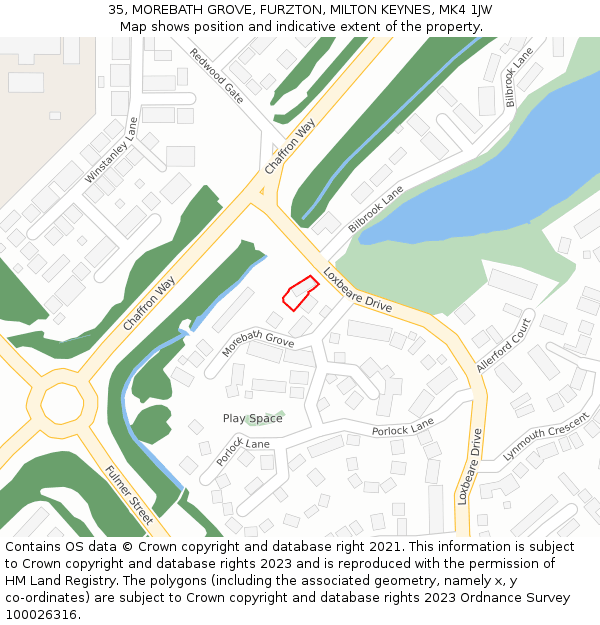 35, MOREBATH GROVE, FURZTON, MILTON KEYNES, MK4 1JW: Location map and indicative extent of plot