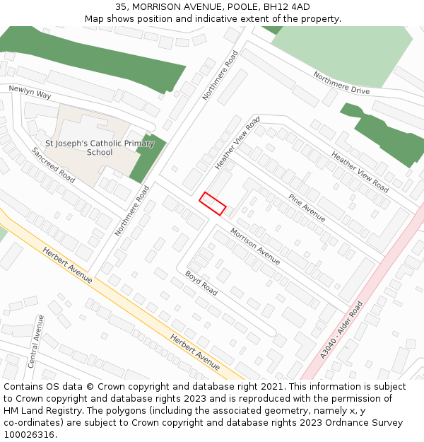 35, MORRISON AVENUE, POOLE, BH12 4AD: Location map and indicative extent of plot