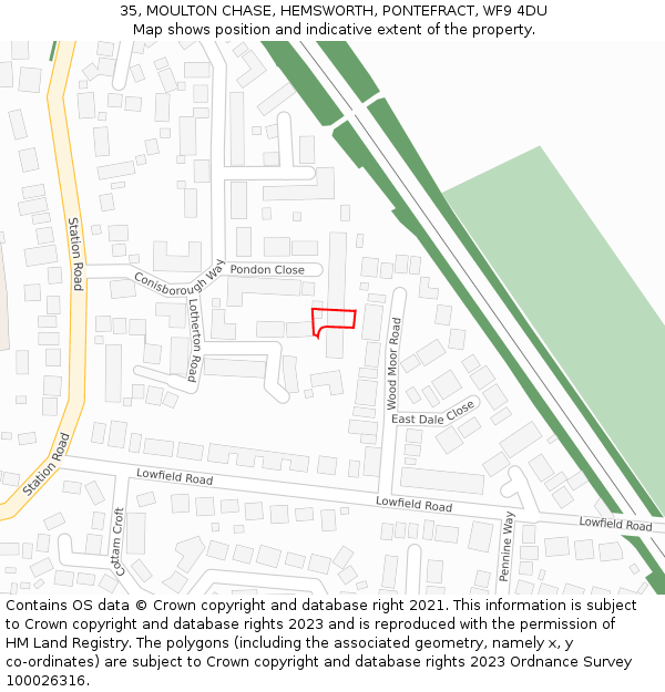 35, MOULTON CHASE, HEMSWORTH, PONTEFRACT, WF9 4DU: Location map and indicative extent of plot