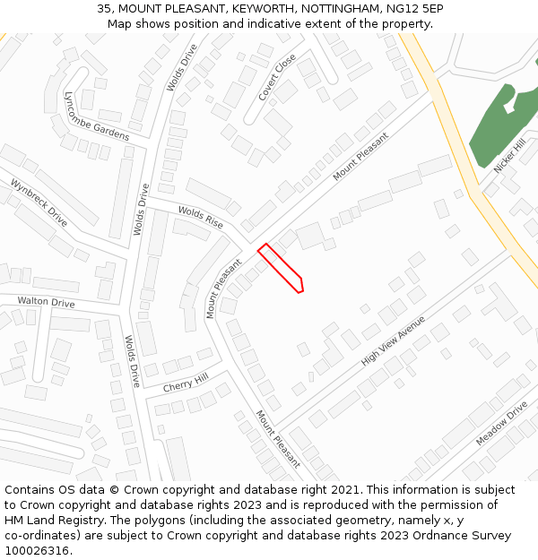 35, MOUNT PLEASANT, KEYWORTH, NOTTINGHAM, NG12 5EP: Location map and indicative extent of plot