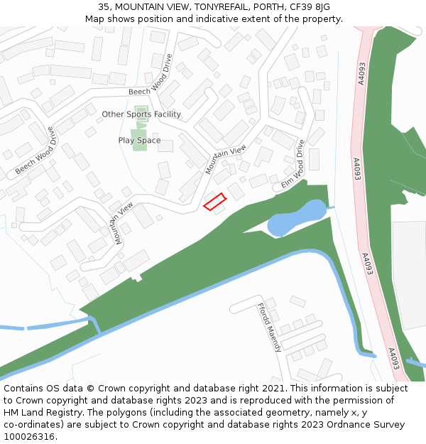 35, MOUNTAIN VIEW, TONYREFAIL, PORTH, CF39 8JG: Location map and indicative extent of plot