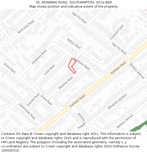 35, MOWBRAY ROAD, SOUTHAMPTON, SO19 8GP: Location map and indicative extent of plot