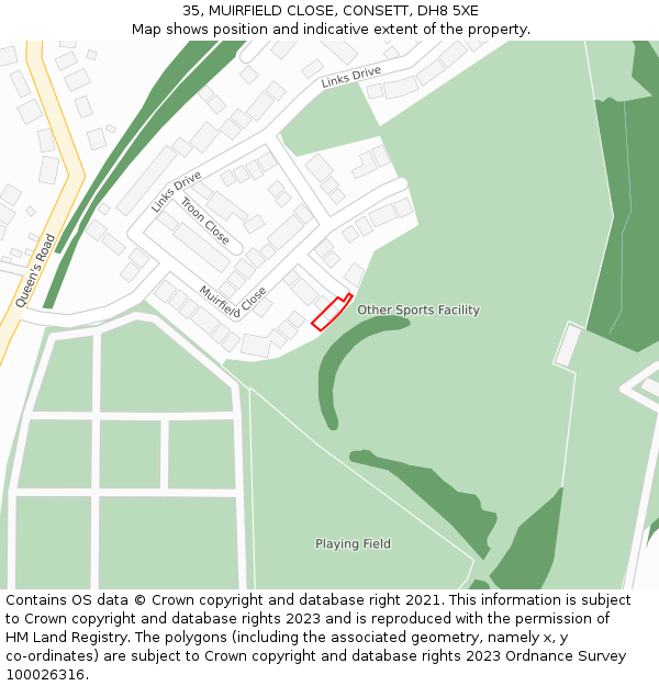 35, MUIRFIELD CLOSE, CONSETT, DH8 5XE: Location map and indicative extent of plot