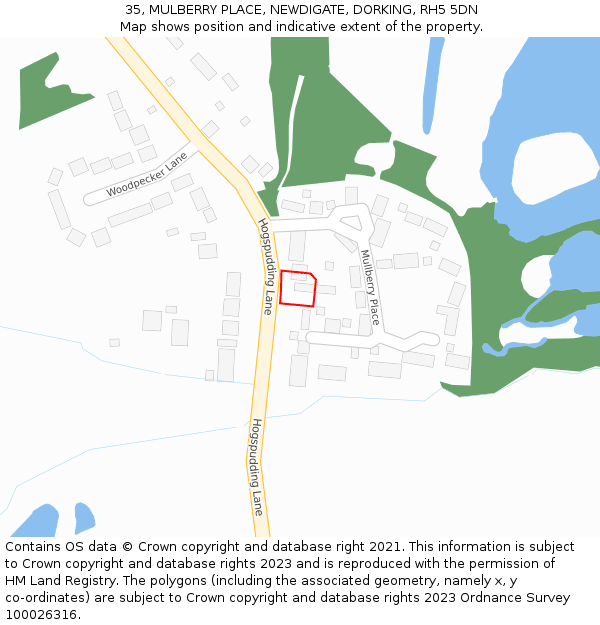 35, MULBERRY PLACE, NEWDIGATE, DORKING, RH5 5DN: Location map and indicative extent of plot