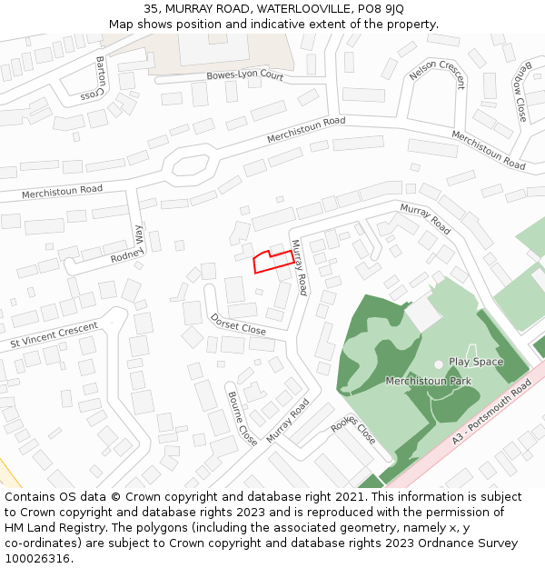 35, MURRAY ROAD, WATERLOOVILLE, PO8 9JQ: Location map and indicative extent of plot