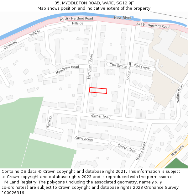 35, MYDDLETON ROAD, WARE, SG12 9JT: Location map and indicative extent of plot