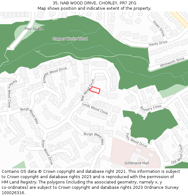 35, NAB WOOD DRIVE, CHORLEY, PR7 2FG: Location map and indicative extent of plot