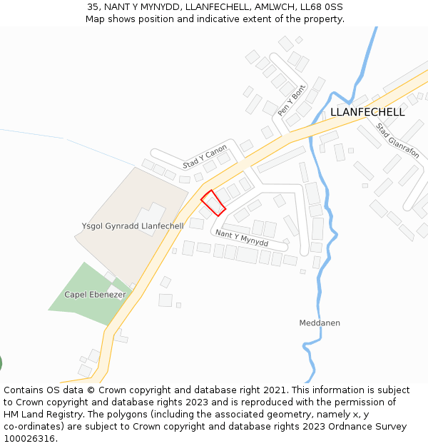 35, NANT Y MYNYDD, LLANFECHELL, AMLWCH, LL68 0SS: Location map and indicative extent of plot