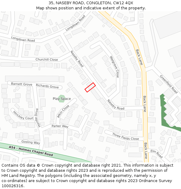 35, NASEBY ROAD, CONGLETON, CW12 4QX: Location map and indicative extent of plot