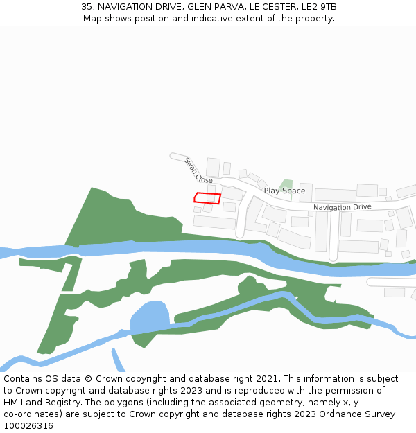 35, NAVIGATION DRIVE, GLEN PARVA, LEICESTER, LE2 9TB: Location map and indicative extent of plot