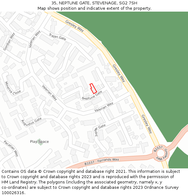 35, NEPTUNE GATE, STEVENAGE, SG2 7SH: Location map and indicative extent of plot