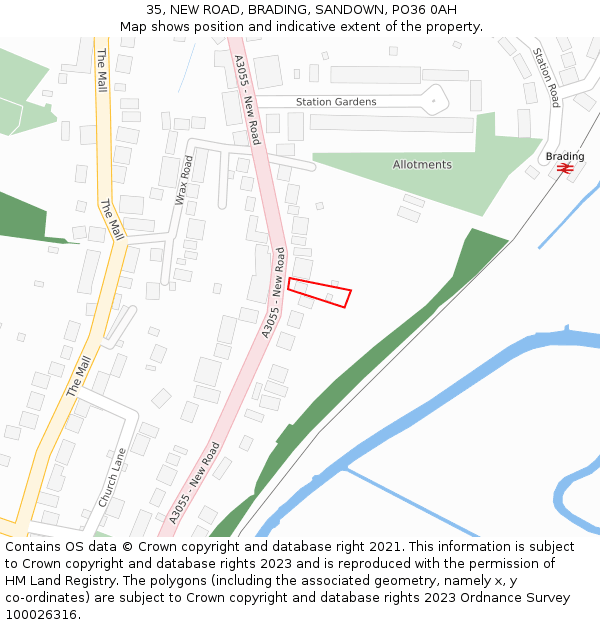 35, NEW ROAD, BRADING, SANDOWN, PO36 0AH: Location map and indicative extent of plot