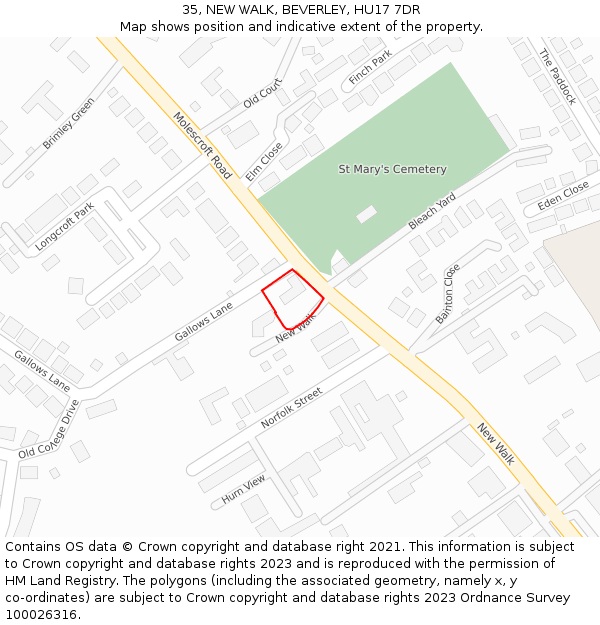 35, NEW WALK, BEVERLEY, HU17 7DR: Location map and indicative extent of plot