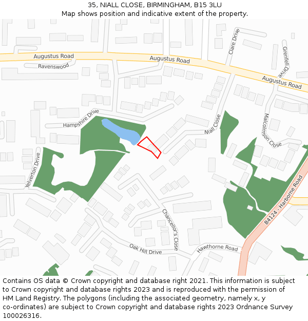 35, NIALL CLOSE, BIRMINGHAM, B15 3LU: Location map and indicative extent of plot