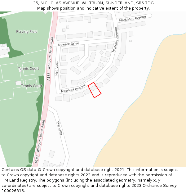 35, NICHOLAS AVENUE, WHITBURN, SUNDERLAND, SR6 7DG: Location map and indicative extent of plot