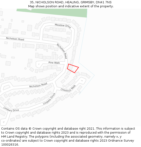 35, NICHOLSON ROAD, HEALING, GRIMSBY, DN41 7NS: Location map and indicative extent of plot