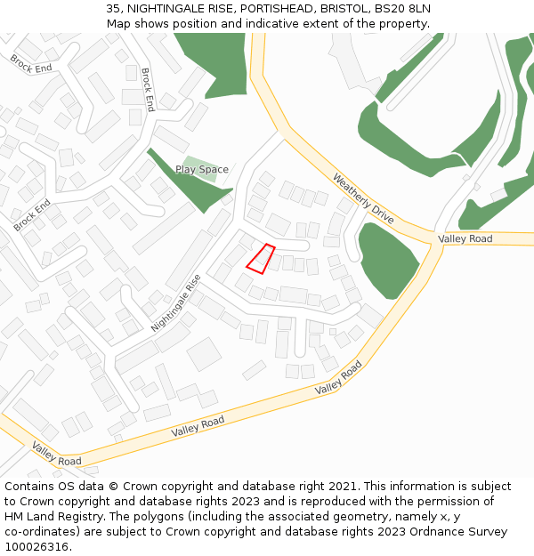 35, NIGHTINGALE RISE, PORTISHEAD, BRISTOL, BS20 8LN: Location map and indicative extent of plot