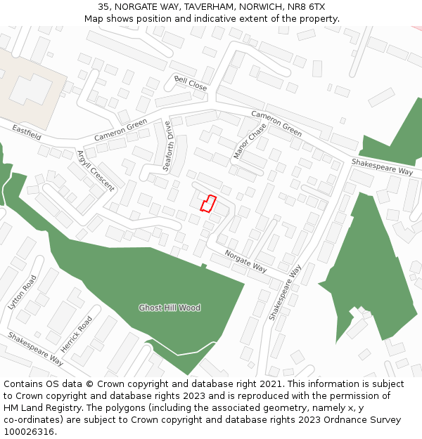 35, NORGATE WAY, TAVERHAM, NORWICH, NR8 6TX: Location map and indicative extent of plot