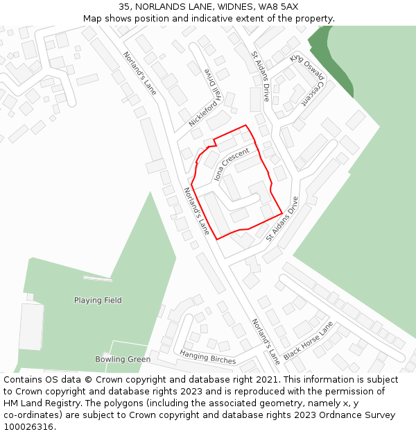 35, NORLANDS LANE, WIDNES, WA8 5AX: Location map and indicative extent of plot