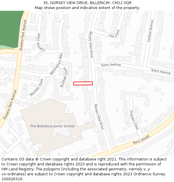 35, NORSEY VIEW DRIVE, BILLERICAY, CM12 0QR: Location map and indicative extent of plot