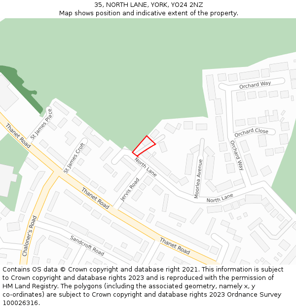 35, NORTH LANE, YORK, YO24 2NZ: Location map and indicative extent of plot