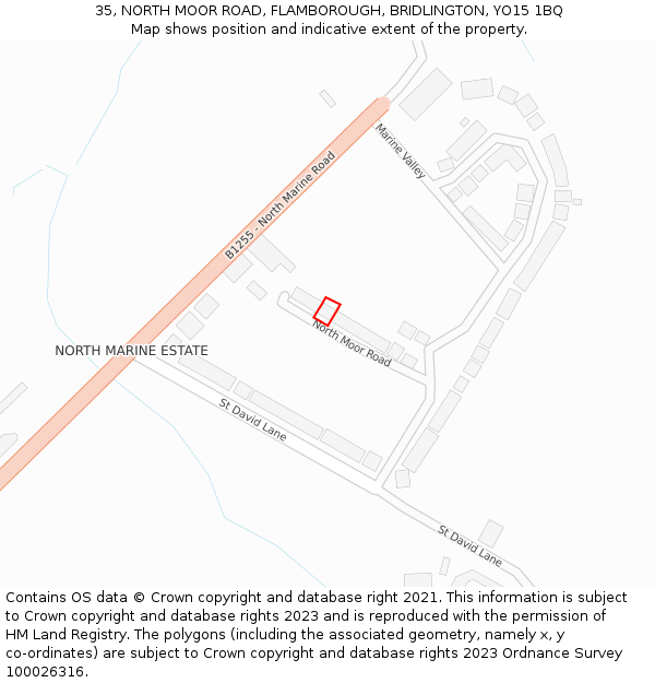 35, NORTH MOOR ROAD, FLAMBOROUGH, BRIDLINGTON, YO15 1BQ: Location map and indicative extent of plot