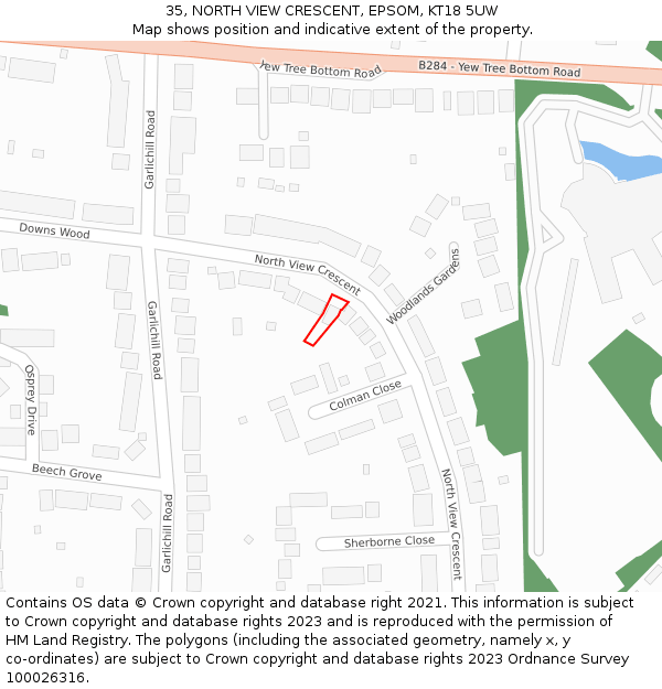 35, NORTH VIEW CRESCENT, EPSOM, KT18 5UW: Location map and indicative extent of plot