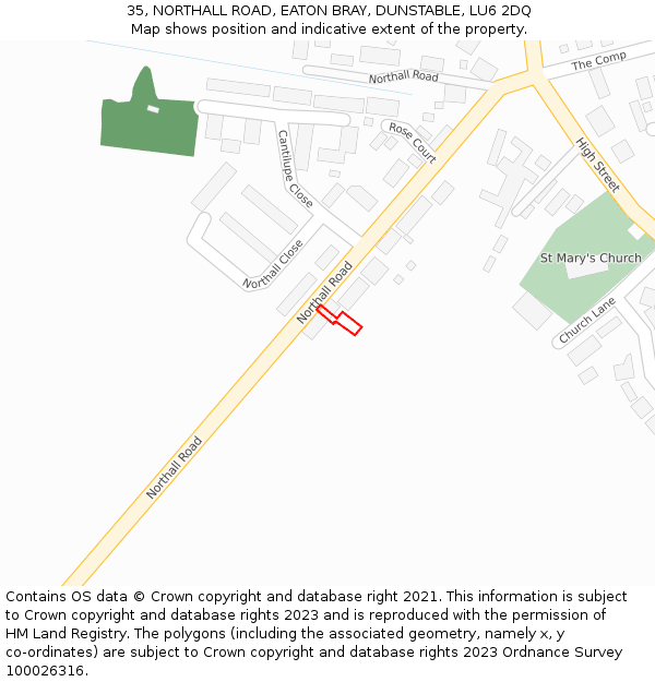 35, NORTHALL ROAD, EATON BRAY, DUNSTABLE, LU6 2DQ: Location map and indicative extent of plot