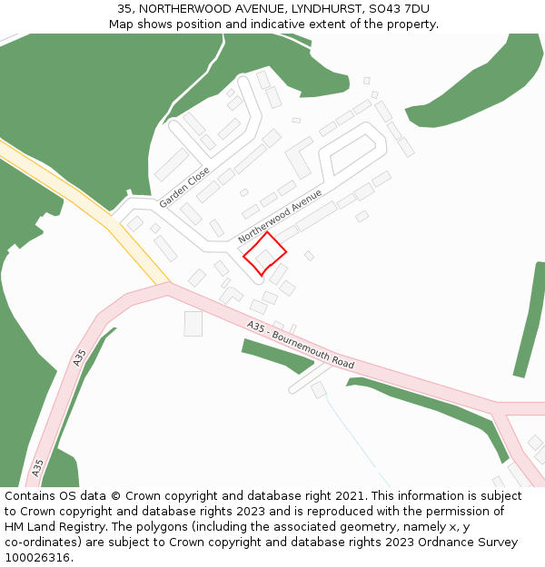 35, NORTHERWOOD AVENUE, LYNDHURST, SO43 7DU: Location map and indicative extent of plot