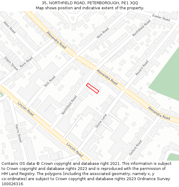 35, NORTHFIELD ROAD, PETERBOROUGH, PE1 3QQ: Location map and indicative extent of plot