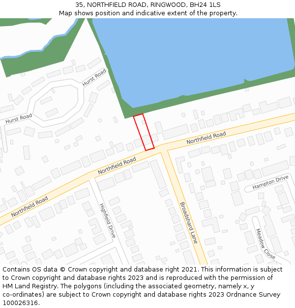 35, NORTHFIELD ROAD, RINGWOOD, BH24 1LS: Location map and indicative extent of plot