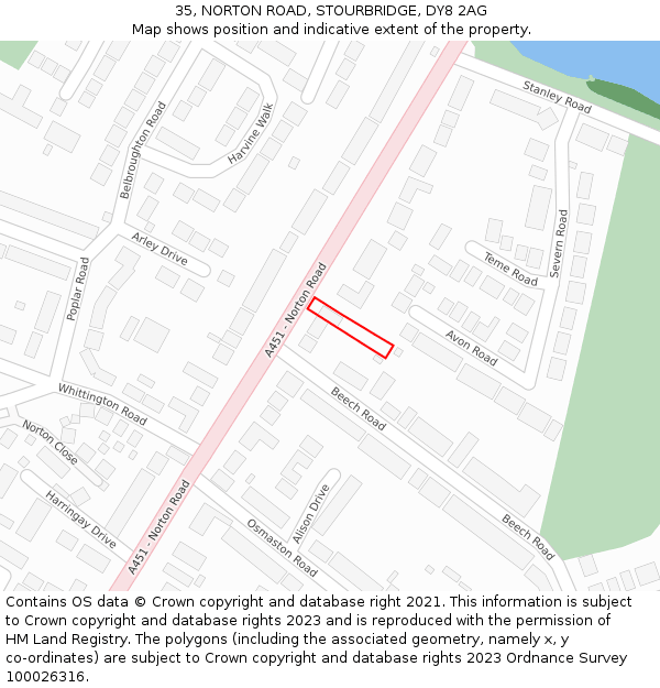 35, NORTON ROAD, STOURBRIDGE, DY8 2AG: Location map and indicative extent of plot