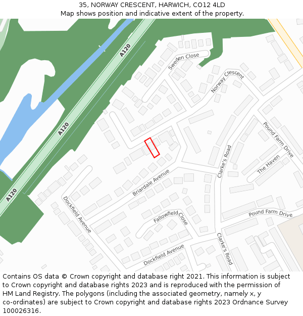 35, NORWAY CRESCENT, HARWICH, CO12 4LD: Location map and indicative extent of plot