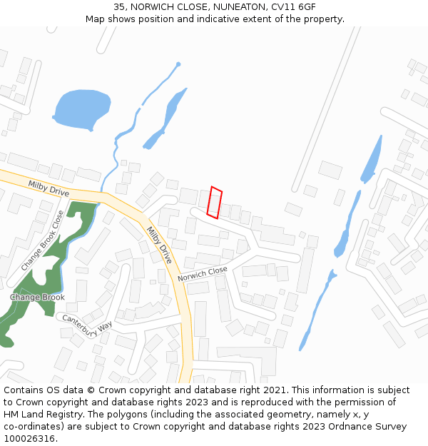 35, NORWICH CLOSE, NUNEATON, CV11 6GF: Location map and indicative extent of plot