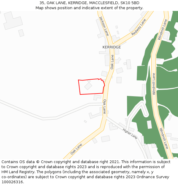 35, OAK LANE, KERRIDGE, MACCLESFIELD, SK10 5BD: Location map and indicative extent of plot