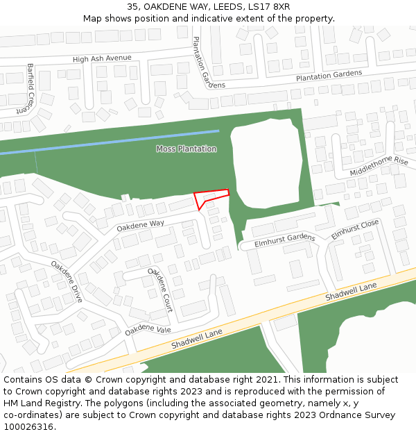 35, OAKDENE WAY, LEEDS, LS17 8XR: Location map and indicative extent of plot