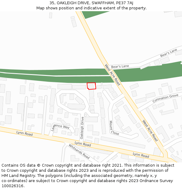35, OAKLEIGH DRIVE, SWAFFHAM, PE37 7AJ: Location map and indicative extent of plot